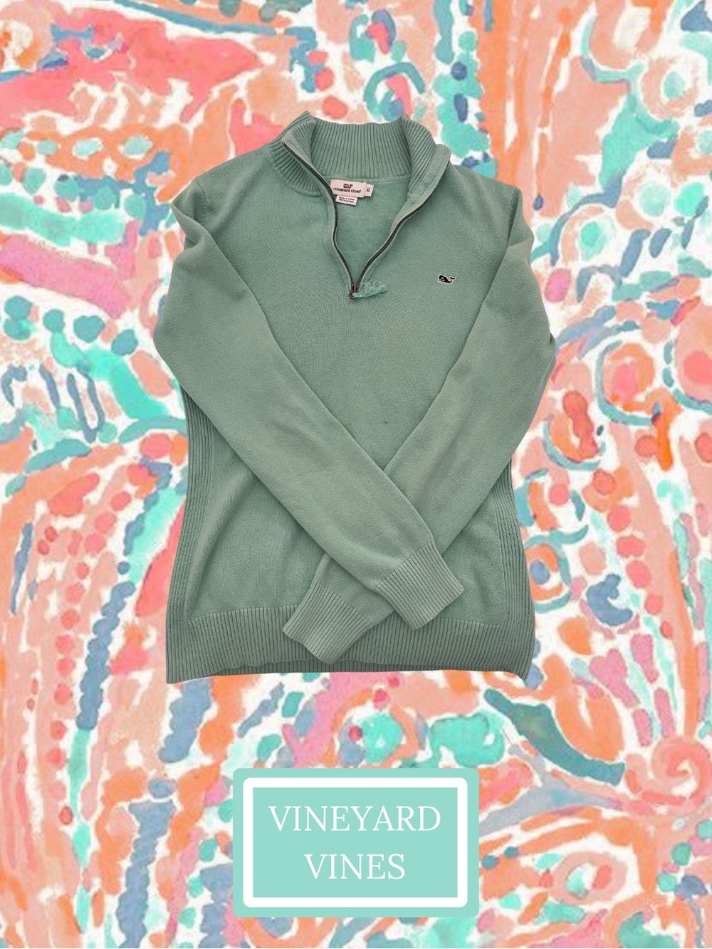 Vineyard Vines Mint Seafoam Half-Zip Sweater XS
